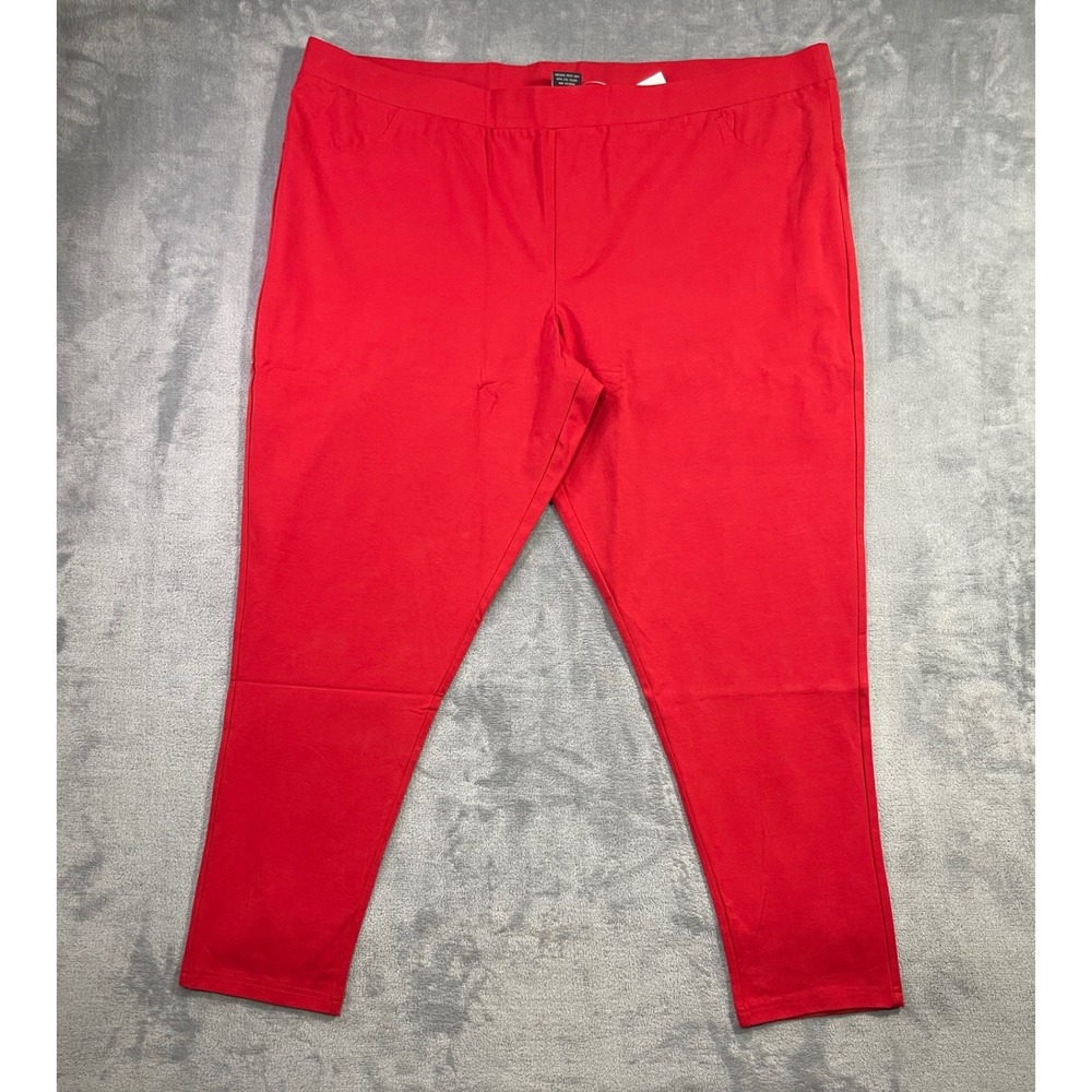 Ashro Red Knit Leggings Womens 3X Plus Size Stretch Pull On Pants Back Pockets